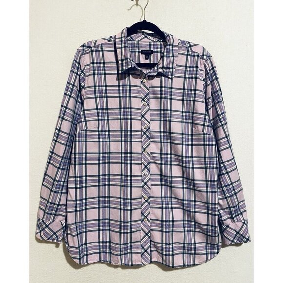 Talbots Top Womens XL Pink Metallic Plaid Button Up Long Sleeve Preppy Classic - Picture 1 of 7